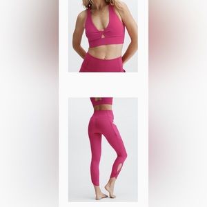 Fabletics matching pink sports bra and leggings